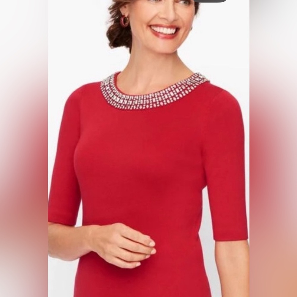 NWT Talbots EMBELLISHED NEck COTTON BLEND SWEATER Size Small #81